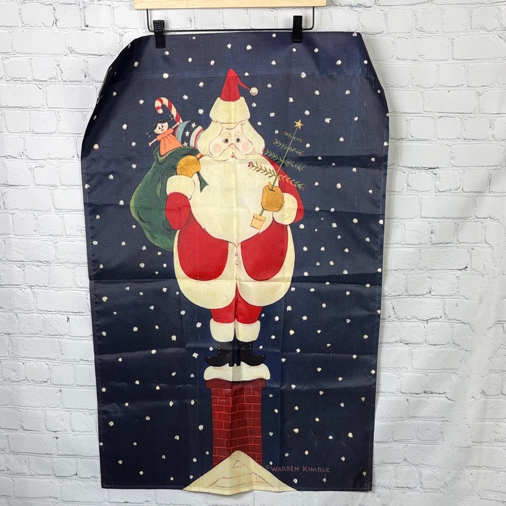 TOLAND Outdoor Flag Banner Santa Clause Standing On Chimney by Warren Kimble